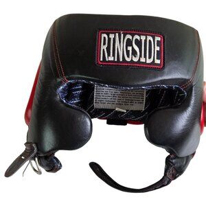 Ringside Boxing Headgear Black & Red Leather Adjustable Fit Sparring Gear Size L